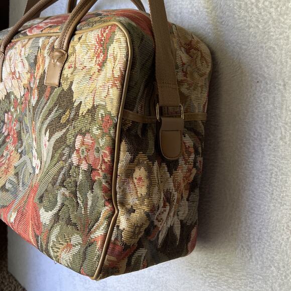 VTG Adolfo Floral Carpet Weekender Bag Boho Cottagecore Travel Luggage Tote - Picture 7 of 16